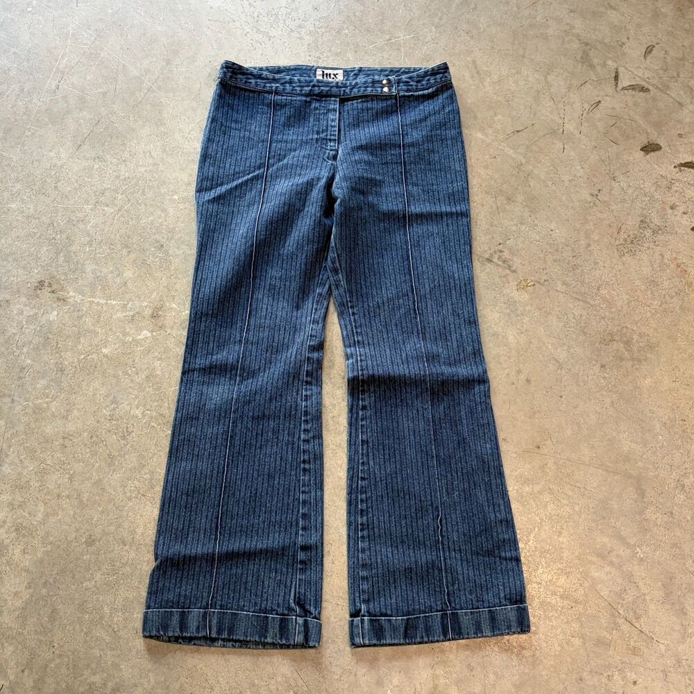 RARE Vintage 90s 00s Y2K Lux Pinstripe Flared Jeans Women's Size 11 34x30 Grail